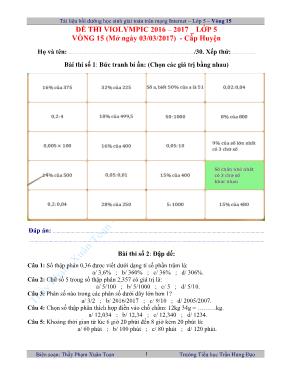 Đề thi Violympic cấp huyện Toán lớp 5 vòng 15 - Năm học 2016-2017 - Phạm Xuân Toạn